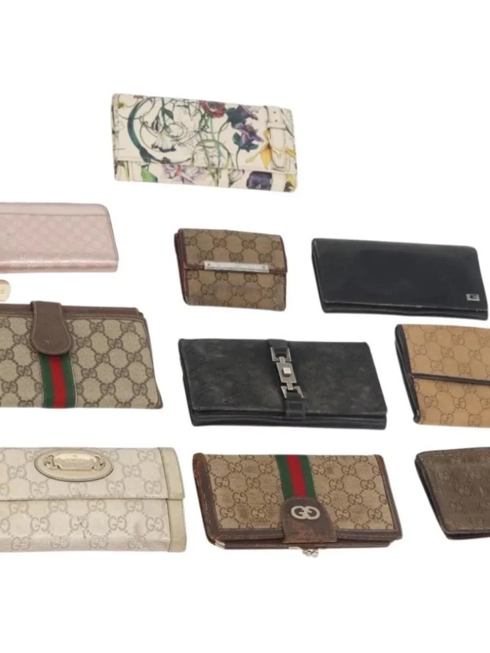 GUCCI GG Canvas Guccissima Wallet Leather 10 Set Beige Black Brown Auth